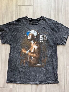 50 Cent Graphic Tee - Black Mineral Wash Men's Shirt (Large)